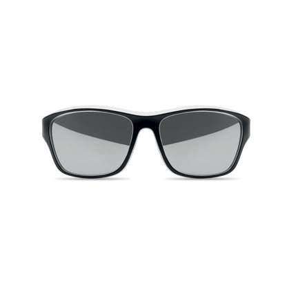 Visa frontal de gafas de sol negras y blancas