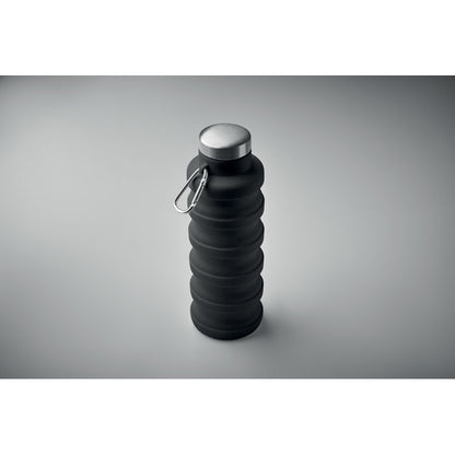 Botella plegable negra de silicona y acero