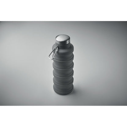 Botella plegable gris de silicona y tapa de acero
