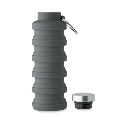 Botella plegable gris de silicona y tapa de acero