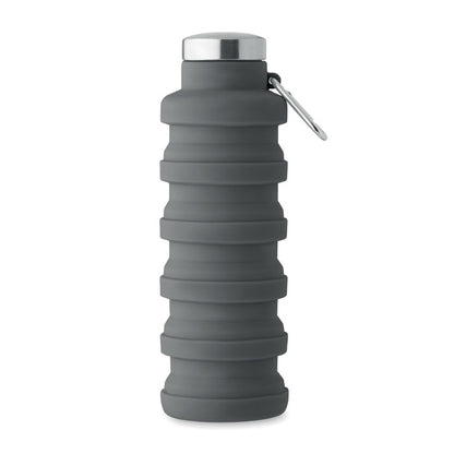 Botella plegable gris de silicona y tapa de acero