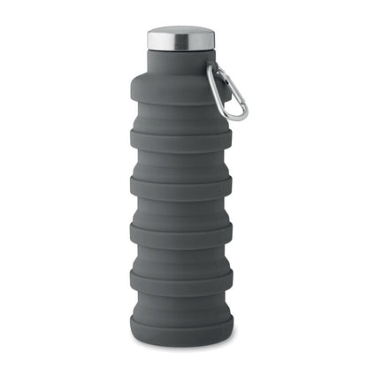 Botella plegable gris de silicona y tapa de acero