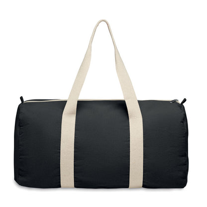 Bolsa para gimnasio de algodón color negro con asas cortas en color natural