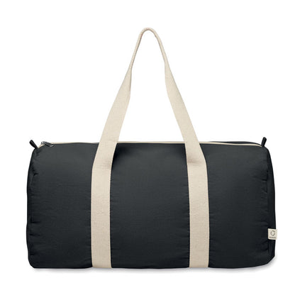 Bolsa redonda de viaje de algodón negro con asas en color beige