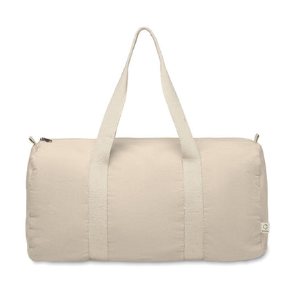 Bolsa redonda de viaje de algodón natural con asas en color beige