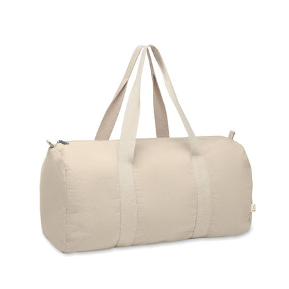 Bolsa de deporte de algodón  color natural con compartimento lateral con cremallera y con asas largas color crudo