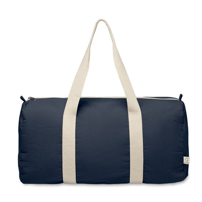 Bolsa redonda de viaje de algodón azul marino con asas en color beige
