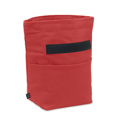 Bolsa nevera de color roja abierta con cierre de velcro