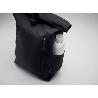 Mochila promocional con tejido reciclado y diseño sostenible.