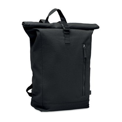 Mochila con cierre roll top negra con bolsillo frontal con cremallera