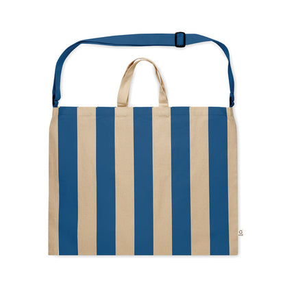 Bolsa grande de playa con rayas azules y asas