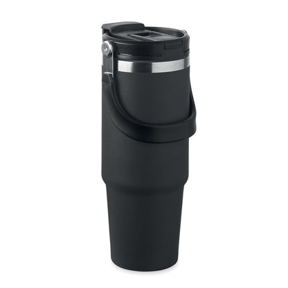 Vaso de acero negro con asa de transporte