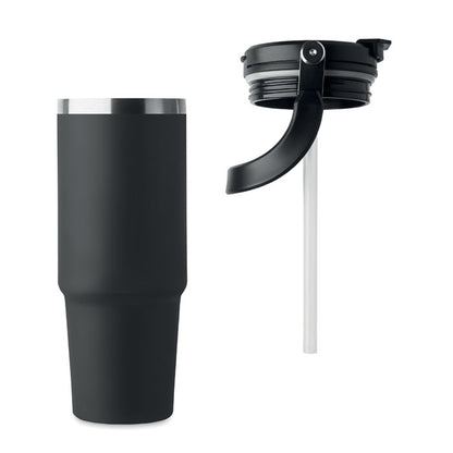 Vaso de acero negro con tapadera y con pajita integrada