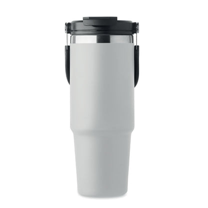 Vaso de viaje blanco de acero con asa de transporte