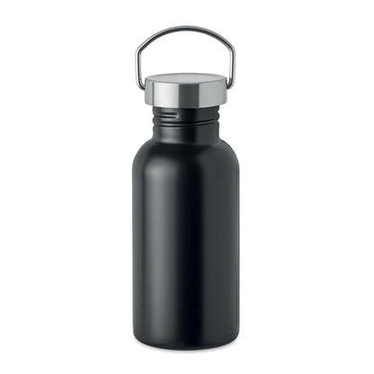  Botella pequeña negra de acero con asa