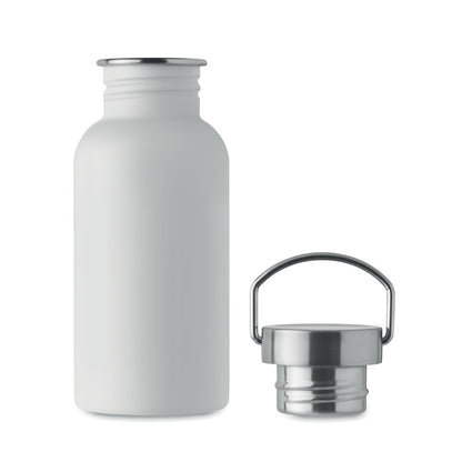  Botella pequeña blanco de acero con tapa al lado