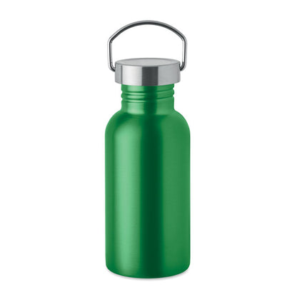  Botella pequeña verde de acero con asa
