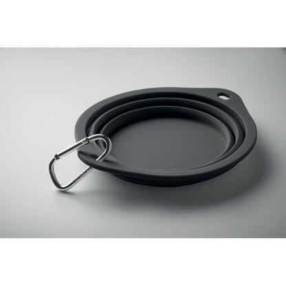 Comedero de mascotas de silicona negra plegado