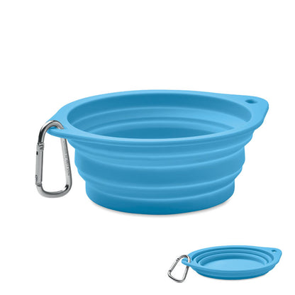 Comedero o bebedero plegable de silicona para mascotas color azul