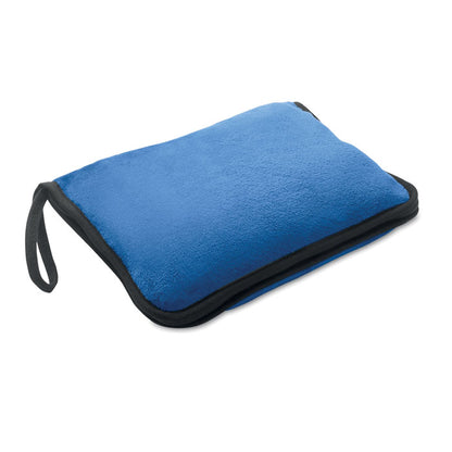 Manta de viaje plegable en cojín con asa de transporte color azul
