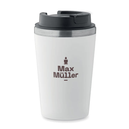 Vaso con tapa exterior acero blanco con logo impreso
