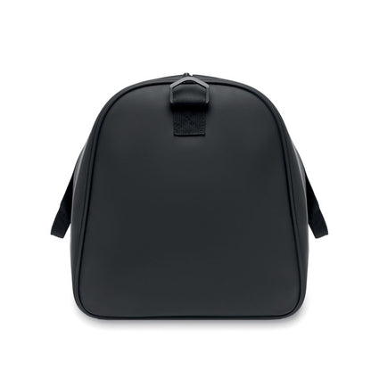 Vista lateral de bolsa de viaje negra con enganche para canbolera