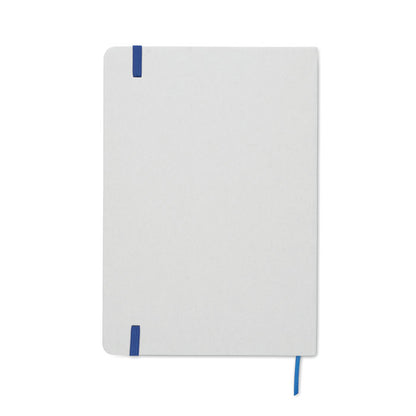 libreta blanca con cierre goma azul