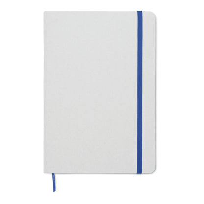libreta blanca con cierre goma azul