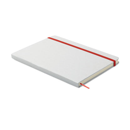 libreta blanca con cierre goma roja