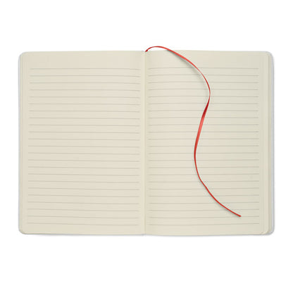 libreta blanca con cierre goma roja