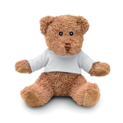 Osito de peluche marrón con camiseta blanca vista frontal