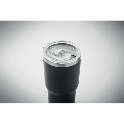 Detalle de tapadera con abertura deslizante de vaso negro metálico