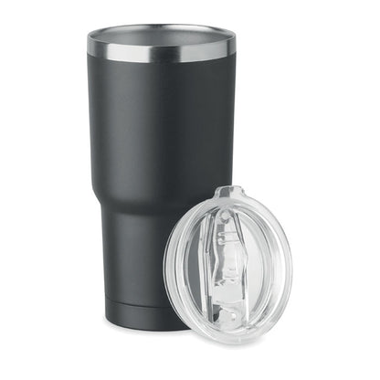 Vaso negro de metal  con tapadera