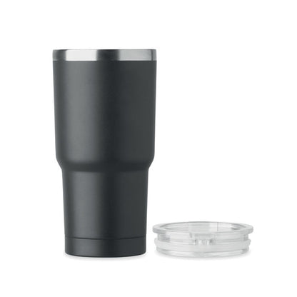 Vaso negro de acero inoxidable con tapadera de plástico transparente