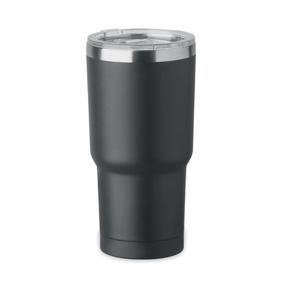 Vaso de acero de doble pared color negro con tapadera de plastico transparente