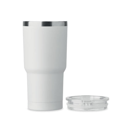 Vaso blanco de acero inoxidable con tapadera de plástico transparente