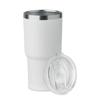 Vaso blanco de metal  con tapadera