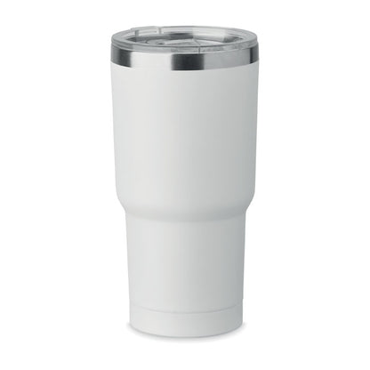 Vaso de viaje de acero blanco con tapadera de plastico transparente