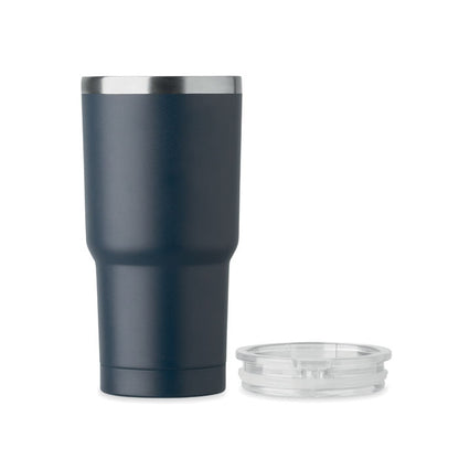 Vaso azul marino de acero inoxidable con tapadera de plástico transparente