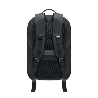 Vista de asas reforzadas de mochila negra de RPET