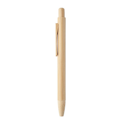 Vista frontal de boli de madera con pulsador