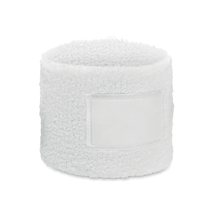 Muñequera blanca de tejido absorbente con parche para impresión
