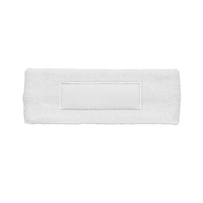 Vista frontal de cinta de cabeza blanca con parche para logo