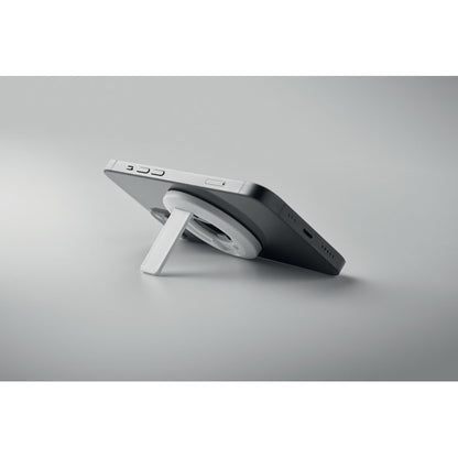 Vista superior de soporte para teléfono con abrechapas. Blanco