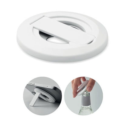 Vista posterior de móvil con soporte blanco