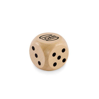 Dado de madera con una cara personalizada con un logo