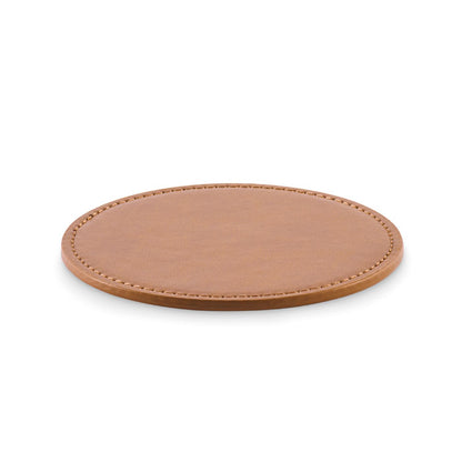Posavasos de PU redondo color cuero. Vista lateral
