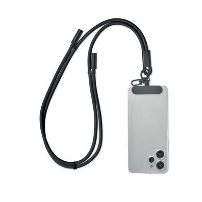 Parte posterior de móvil con lanyard con cable de carga