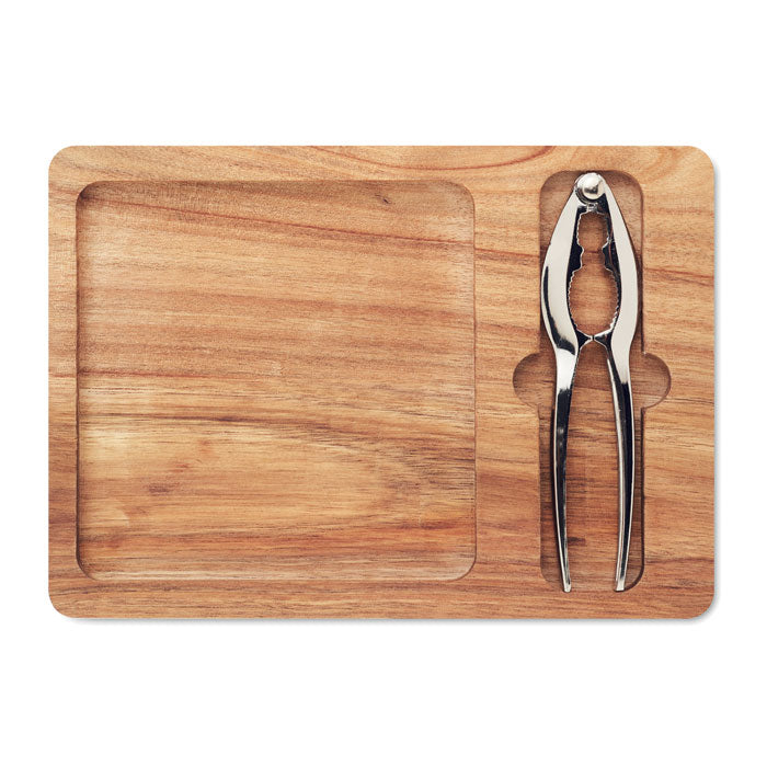 NUTPLATE - Set cascanueces de acacia con cascanueces de aleación de zinc y plato de madera de acacia.