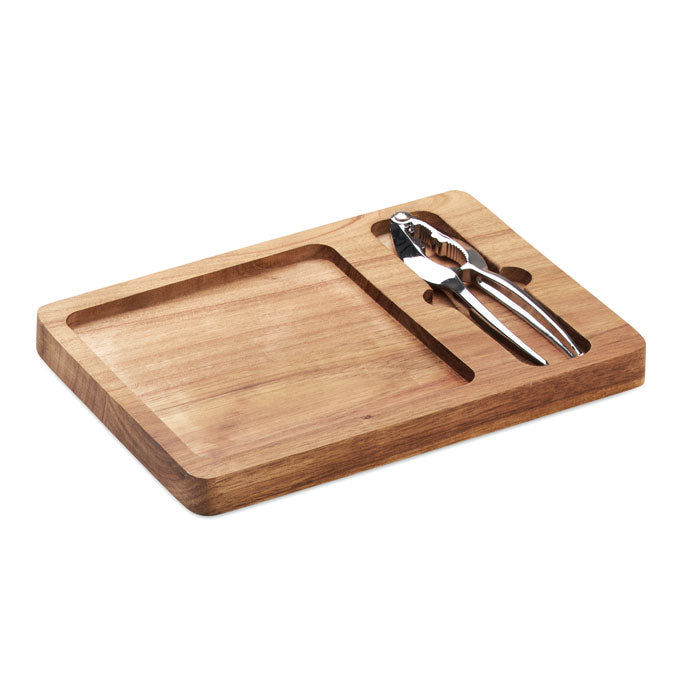 NUTPLATE - Set cascanueces de acacia con plato de madera y cascanueces de aleación de zinc.